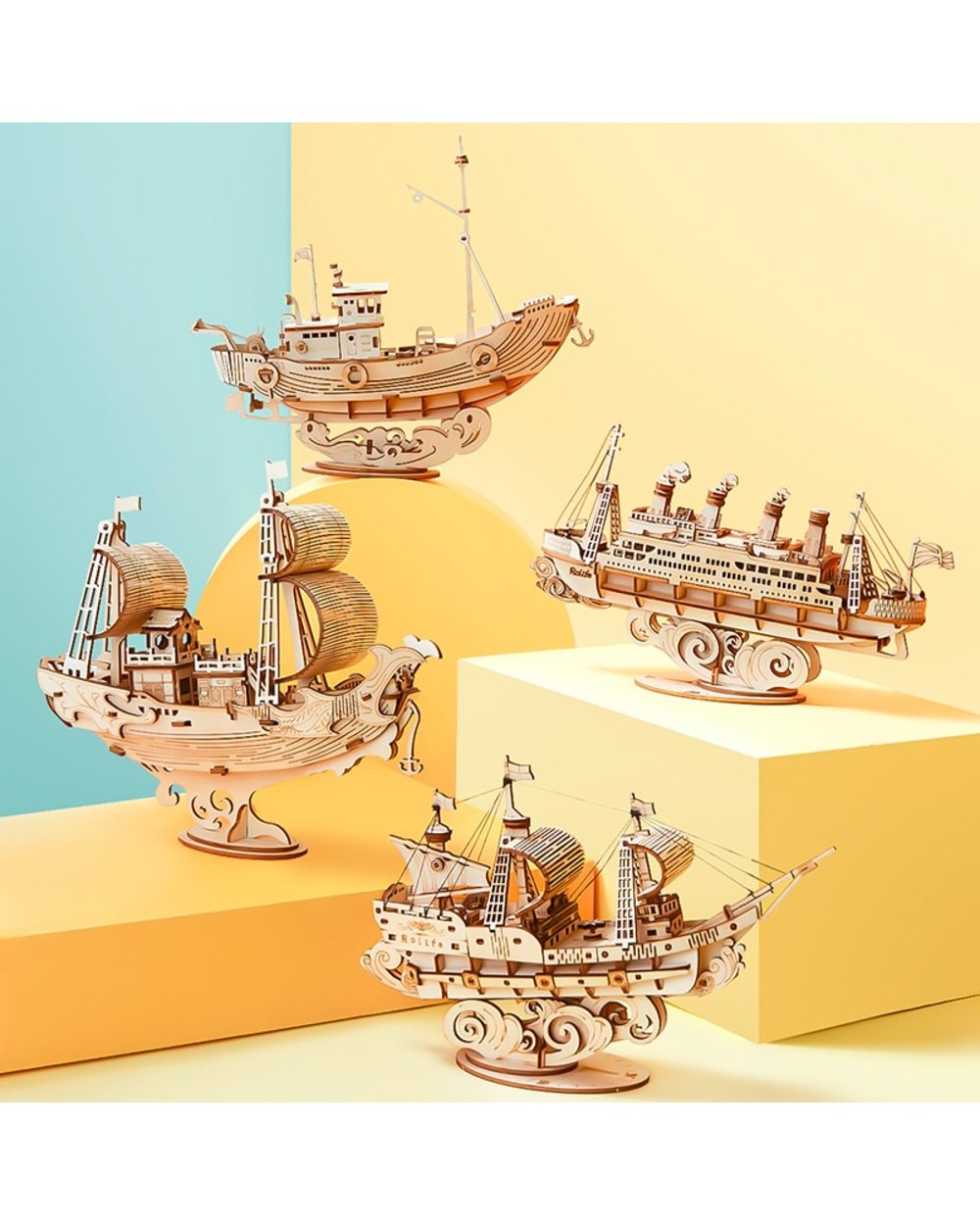 3D Wooden Puzzle Games Boat & Ship Model Toys For Children Kids Girls Birthday Gift front-1