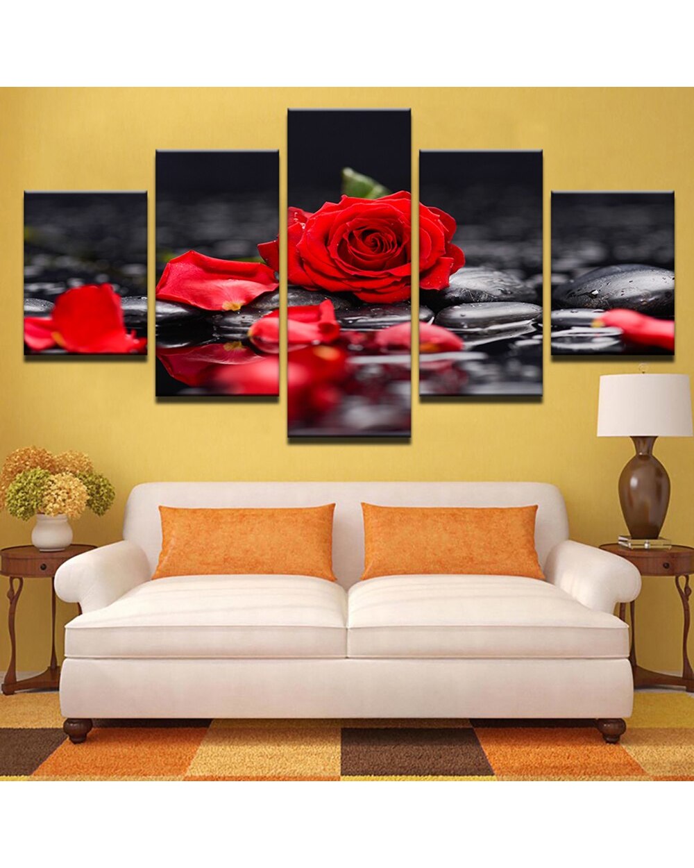 Red Rose Flowers Petal Picture Print Abstract 5 Panel Canvas Art Wall Decor front-0