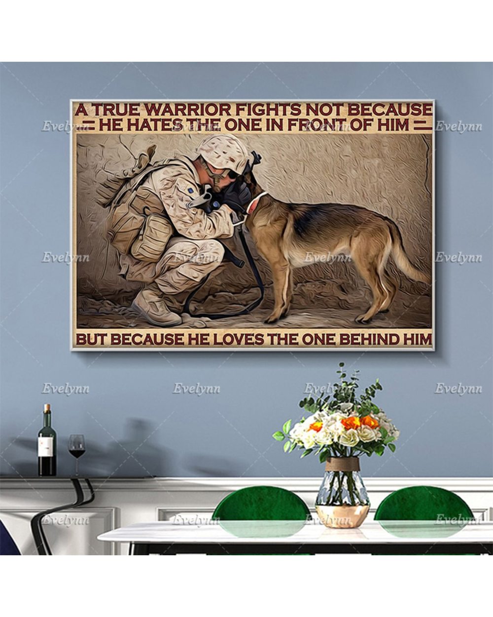 Veteran's Day Soldier Army Military And German Shepherd Dog Poster A True Warrior Print Home Decor Canvas Floating Frame front-0