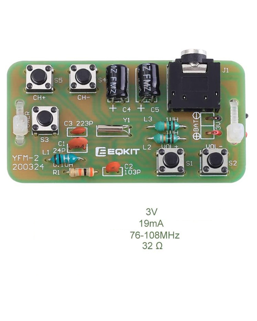 Diy Kit Fm Stereo Radio Module W/ Headset Adjustable 76-108Mhz Yfm-2 Wireless Receiver Dc 3V For Soldering Practice Ele front-4