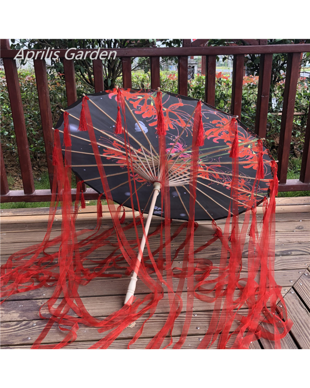 Silk Cloth Lace Umbrella Women Costume Pography Props Tasseled Umbrella Yarned Chinese Classical Oil-Paper Umbrella Par front-2