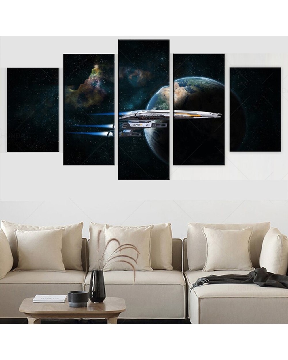 Normandy SR-2 Mass Effect 2 Picture Print Game 5 Panel Canvas Art Wall Decor front-0