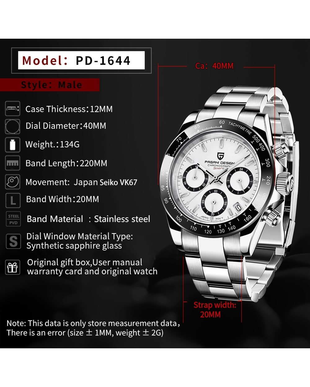 New PAGANI Design Top Brand Sports Quartz Watches Sapphire Stainless Steel Waterproof front-1