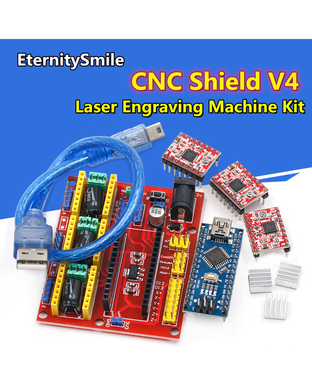 Cnc Shield V4 Engraving Machine 3D Printer+3Pcs A4988 Driver Expansion Board For Arduino Nano V3. 0 With Usb Cable Nano front-0