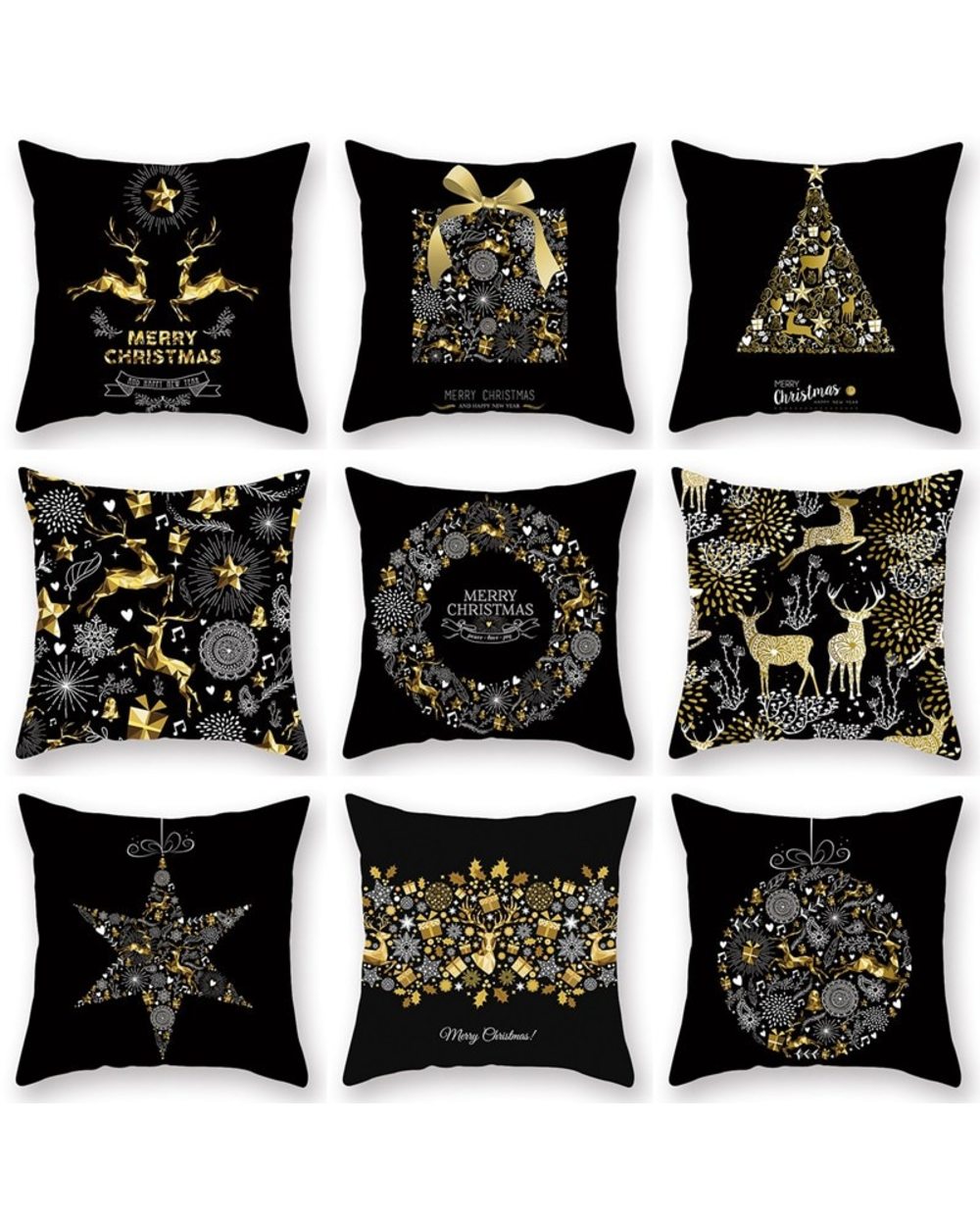 45cm Christmas Black Gold Cushion Cover Merry Christmas Decorations for Home Cristmas front-2