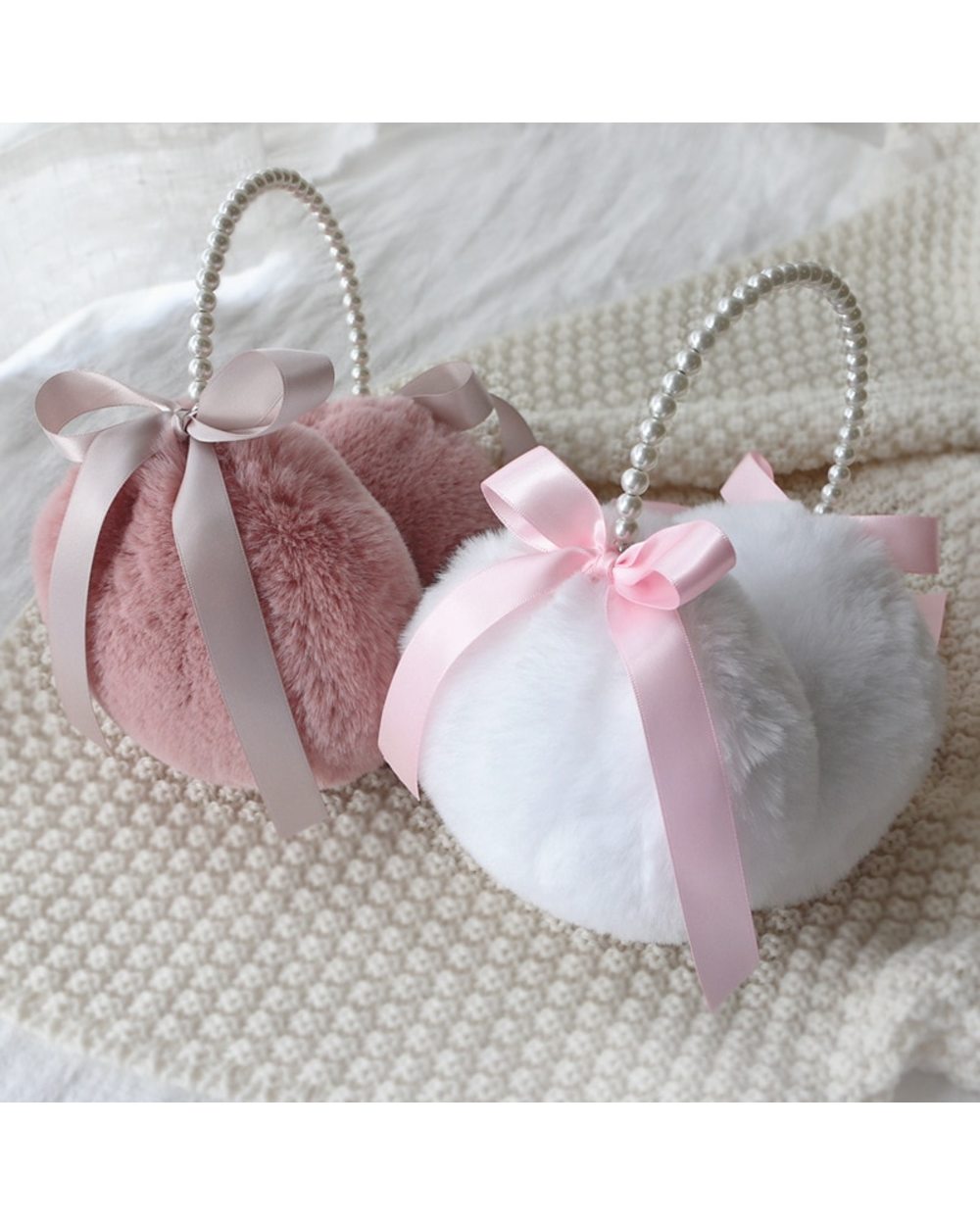 1Pcs Ribbon Pearl Earmuffs Cute And Winter Keep Warm Comfortable Unisex Warmers Imitation Rabbit Plush Ear Muff Kids Ad front-0