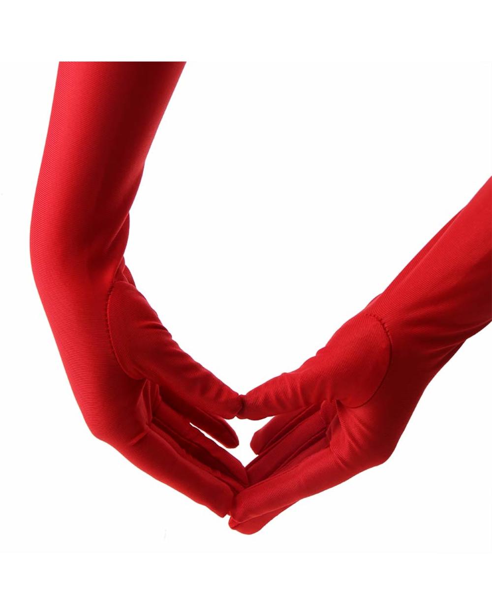 1 Pair Long Finger Elbow Sun Protection Gloves Opera Evening Party Prom Costume Fashion Gloves Black Red White front-3