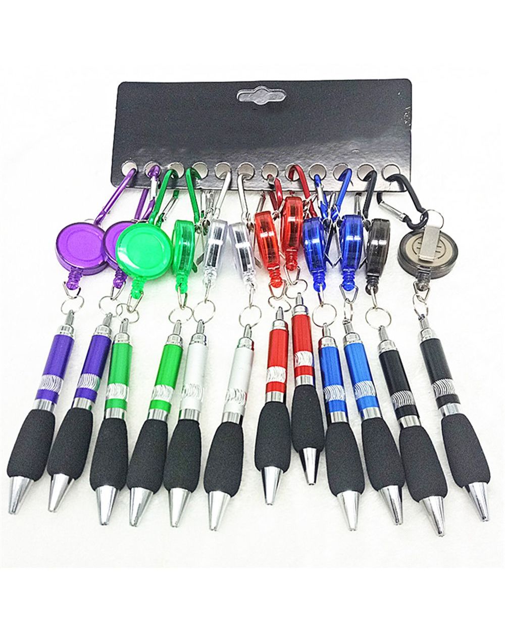 5Pcs Creative Retractable Badge Reel Ballpoint Pen Belt Clip Key Chain With Carabiner Key Ring Lanyard Pen School Offic front-3
