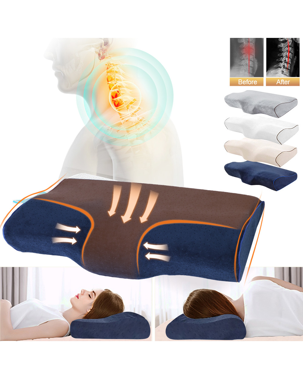 Memory Foam Pillow Bedding Orthopedic Pillow Shaped Neck Protection Slow Rebound Cervical For Neck Pain Relax Sleep Hom front-0