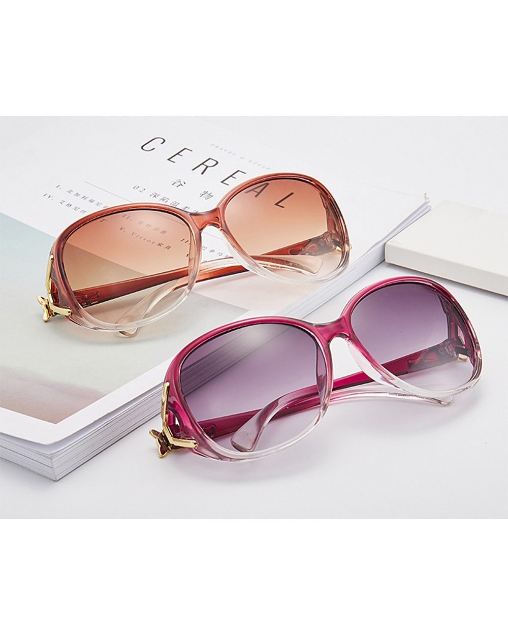 Sunglasses Ladies Anti-Ultraviolet Jade Crystal Texture Sun Glasses Gradient Black Outdoor Sunglasses Oculos Sol Femini front-3