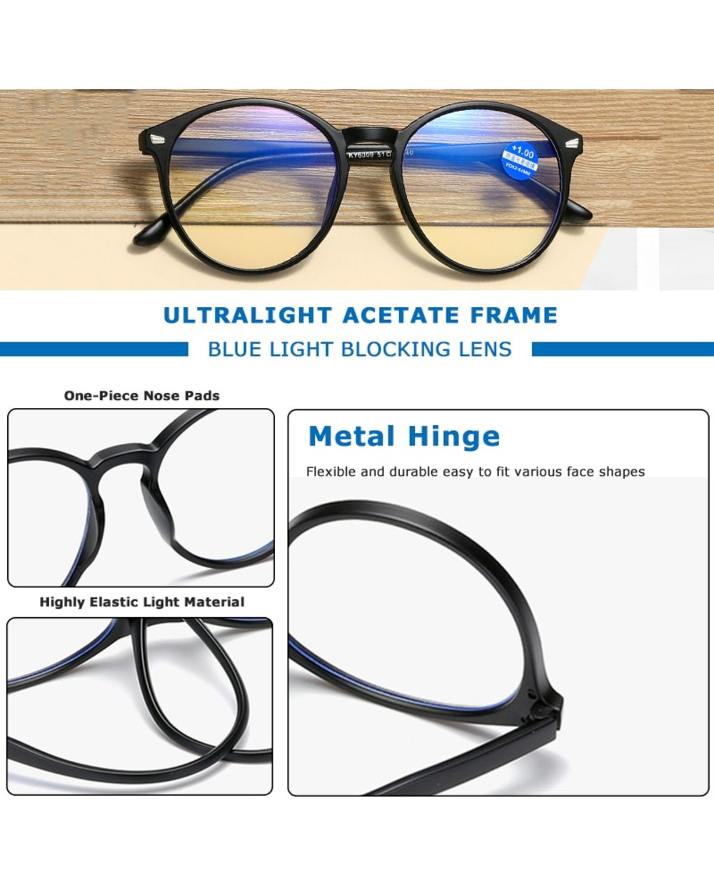 Crixalis Retro Anti Blue Light Reading Glasses Ladies Round Fashion Presbyopia Eyeglasses Women Computer Prescription E front-5