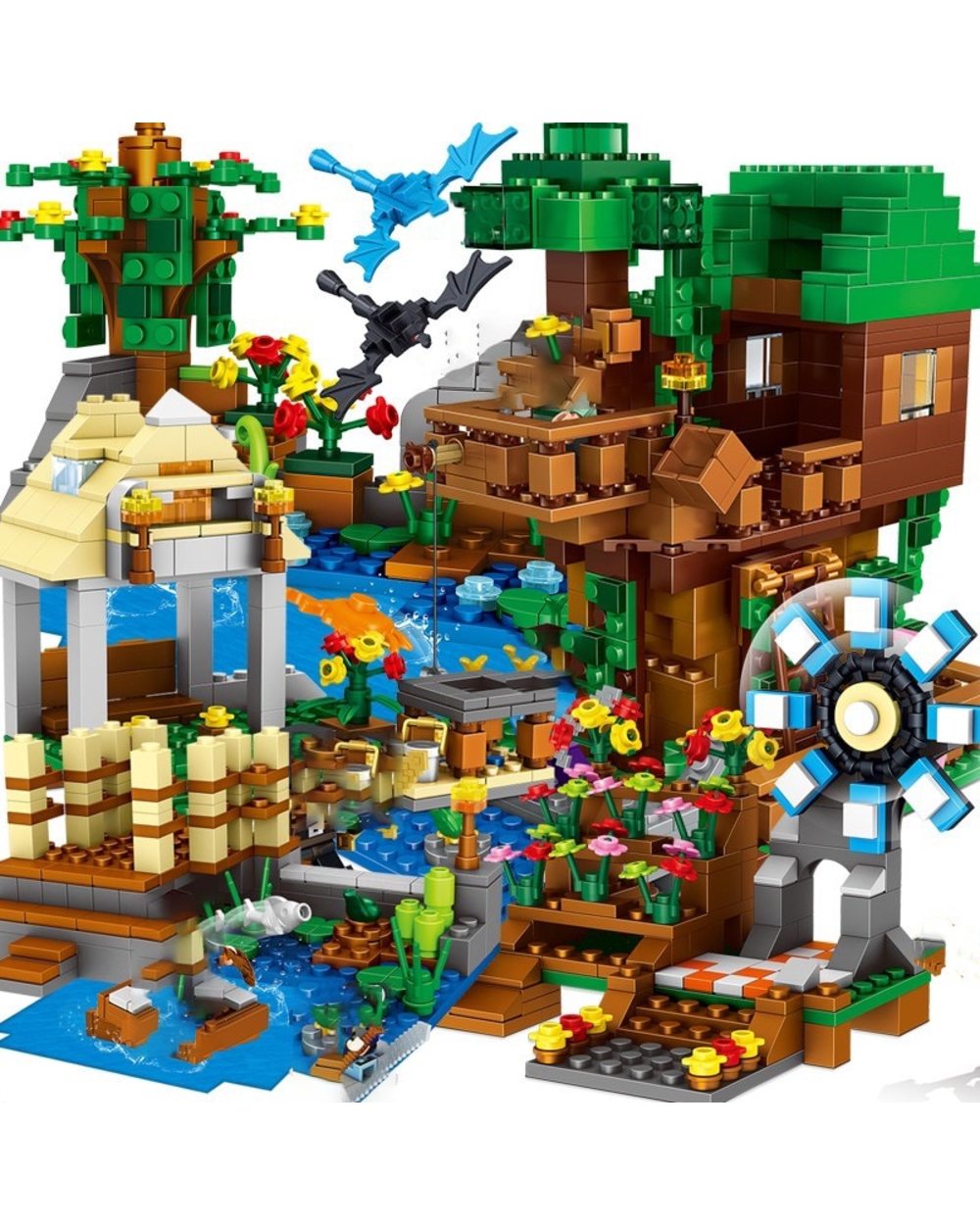 New My Worlds Compatible Building Blocks Lepining Village City Tree House Waterfall Warhorse Bricks Toys For Children front-0