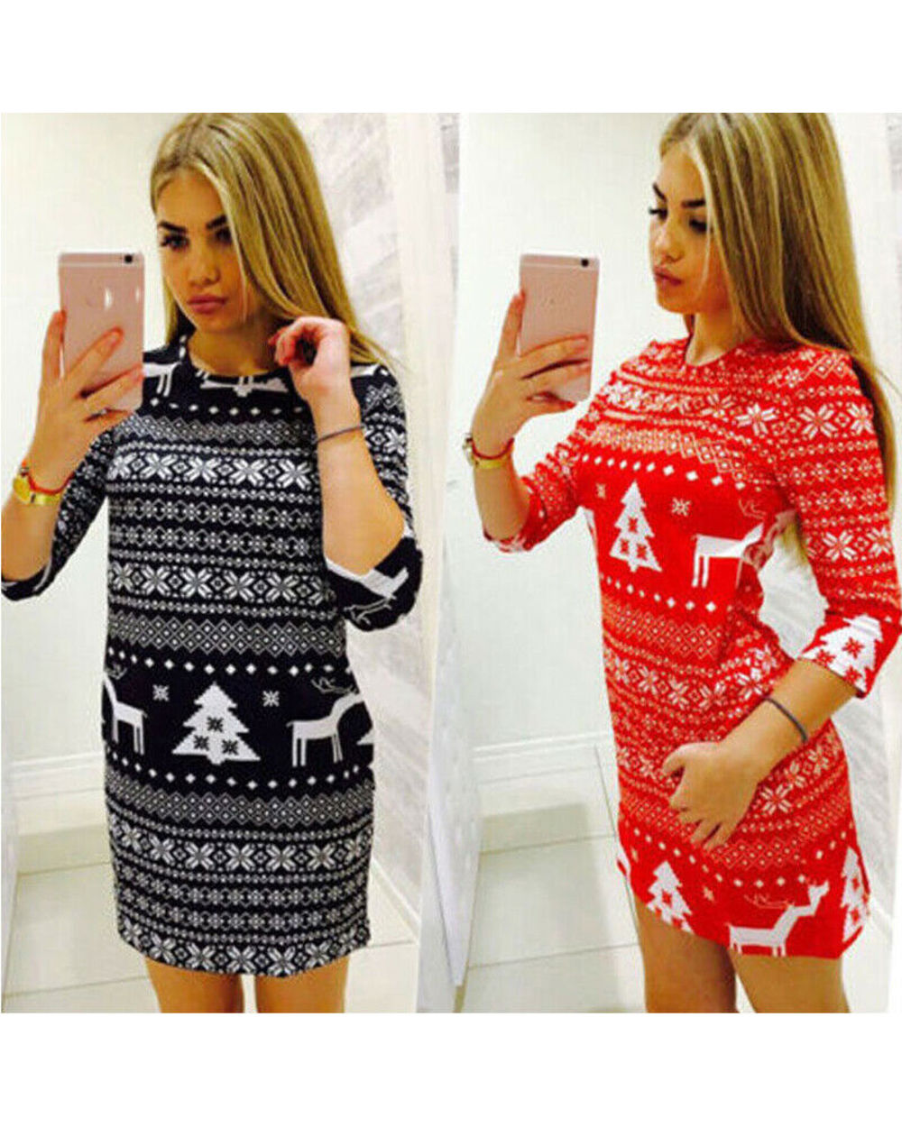 Women Winter Knitted Mini Dress Pullover Sweater Christmas Costume Jumper Knitwear Tops Short Dress Xmas Party Hot Sell front-2