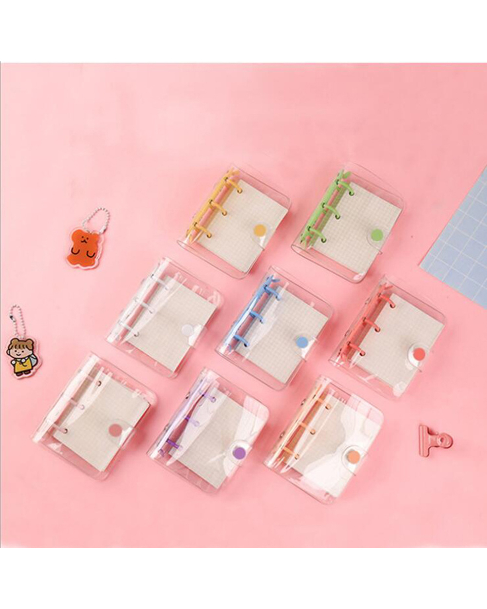 Transparent 3 Ring Mini Loose-Leaf Notebook Student Portable Hand Book Ring Binder School Supplies Stationery front-1