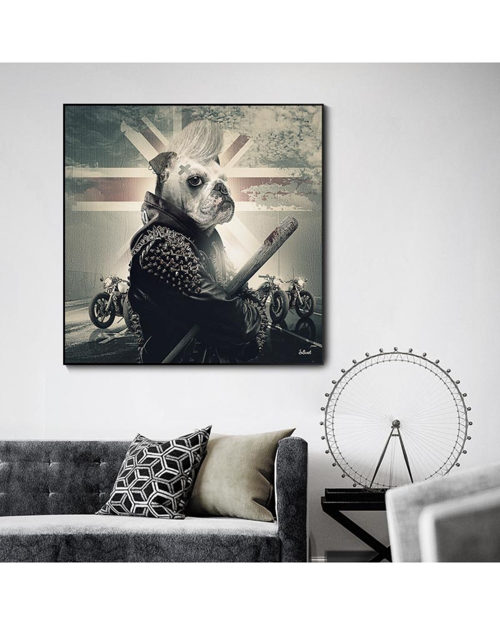 Animal Black Bulldog Dog Canvas Painting French Poster Wall Art Canvas Prints Home front-3