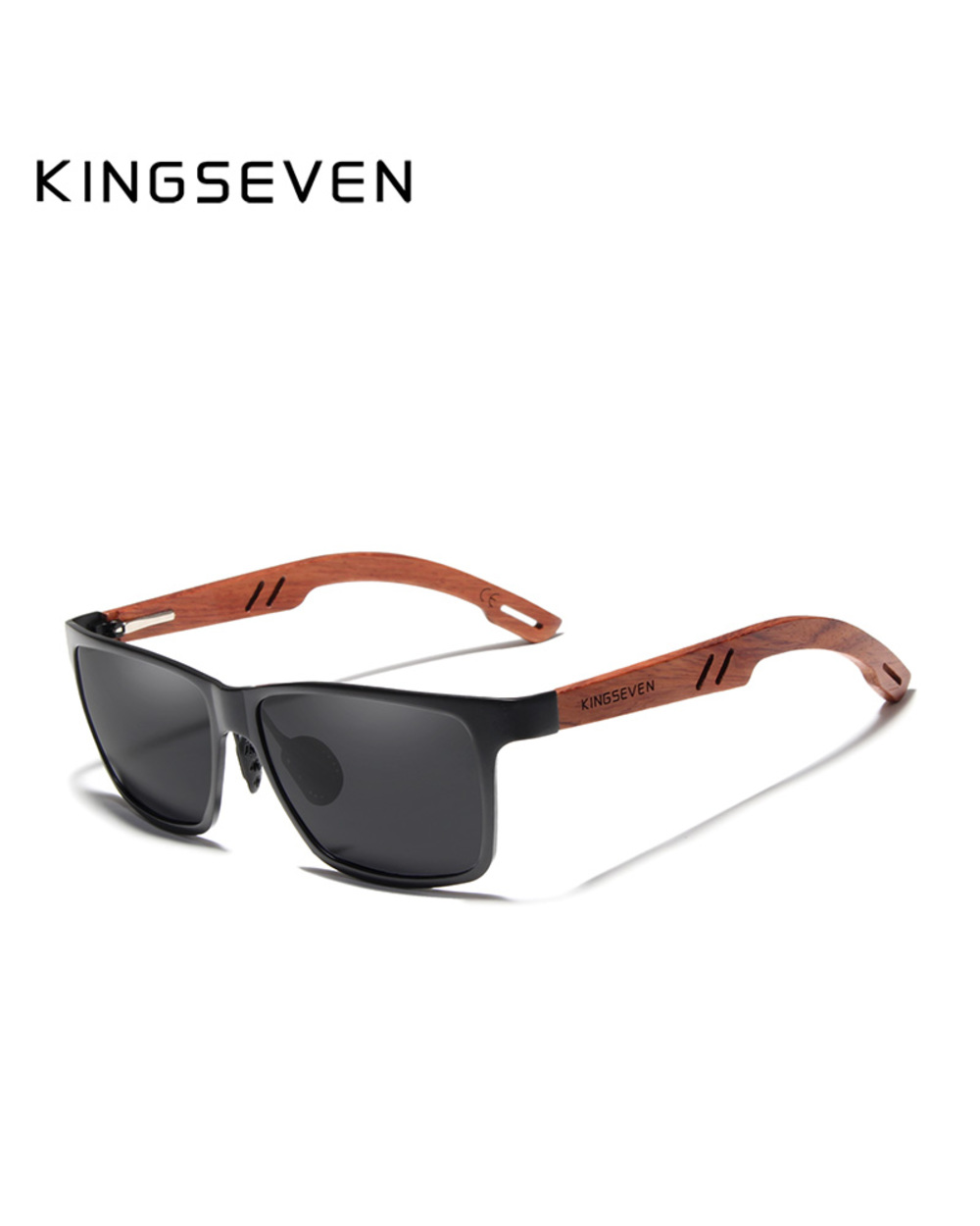 Kingseven Design Natural Bua Wooden+Aluminum Sunglasses Men Polarized Fashion Sun Glasses Square Uv400 Gafas De Sol front-2