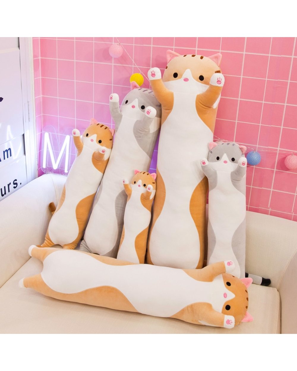 Mainecoon cat plush long pillow soft sleep toy kawaii large animals stuffed toys for girls birthday gift front-0