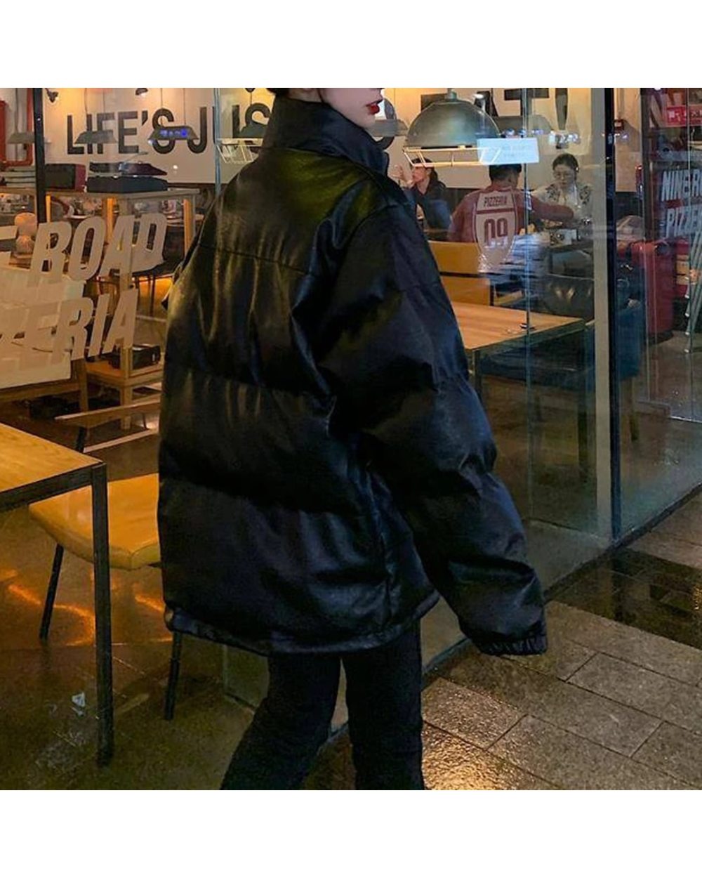 Faux Leather Jacket Women Puffer Parka Black Thick Korean Oversized Coat Female Outerwear front-4