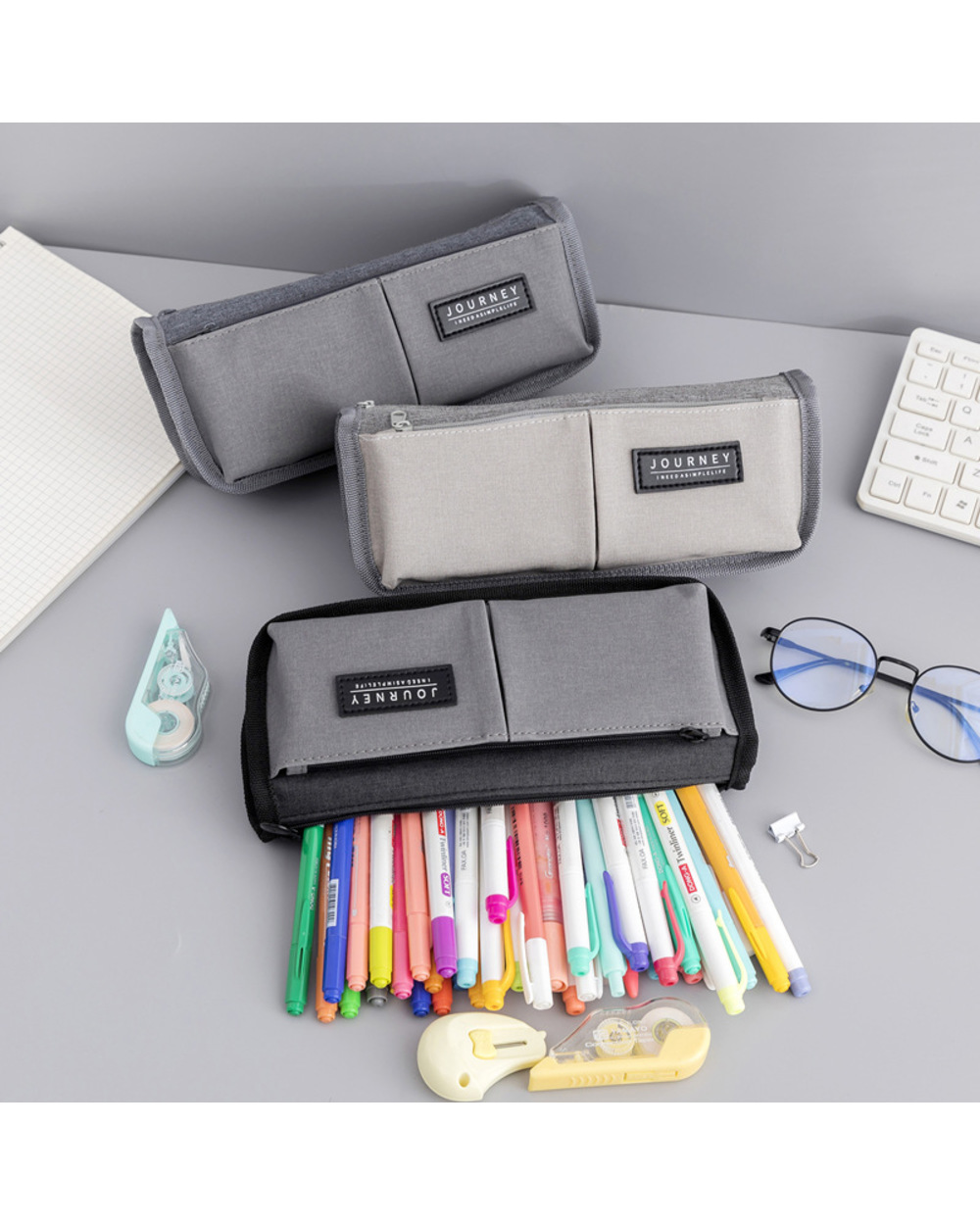 Extended Canvas Pencil Cases School Large Capacity Pencil Case Boy Pencil Bag Simple Pen Case Student Stationery Bag Bi front-1