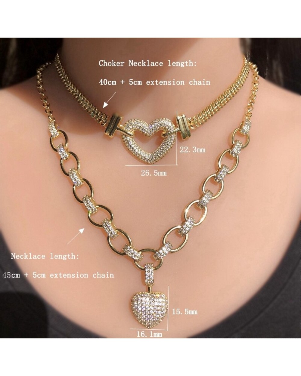 Luxury Full Cubic Zirconia Heart shape Pendant Necklace for women front-4