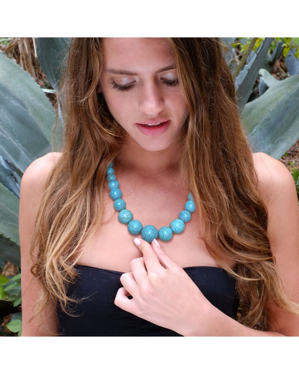 Turquoise Vintage Silver Plated Necklace Bracelet Earring Jewelry Sets front-4