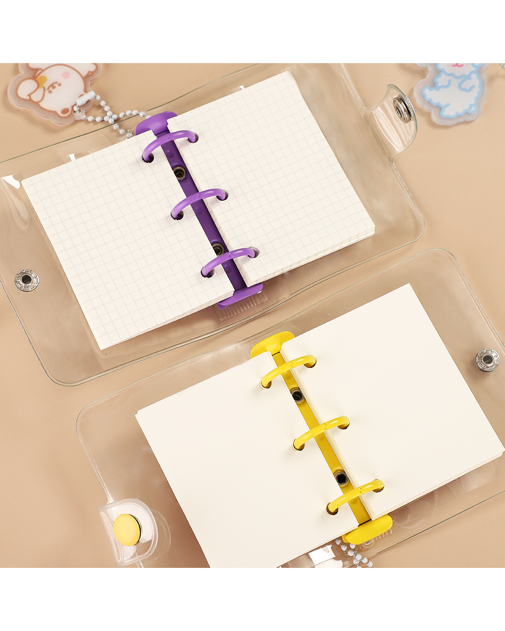 Creative Cute Transparent 3 Ring Mini Loose-Leaf Hand Book Student Portable Notebook Ring Binder Kawaii School Supplies front-3