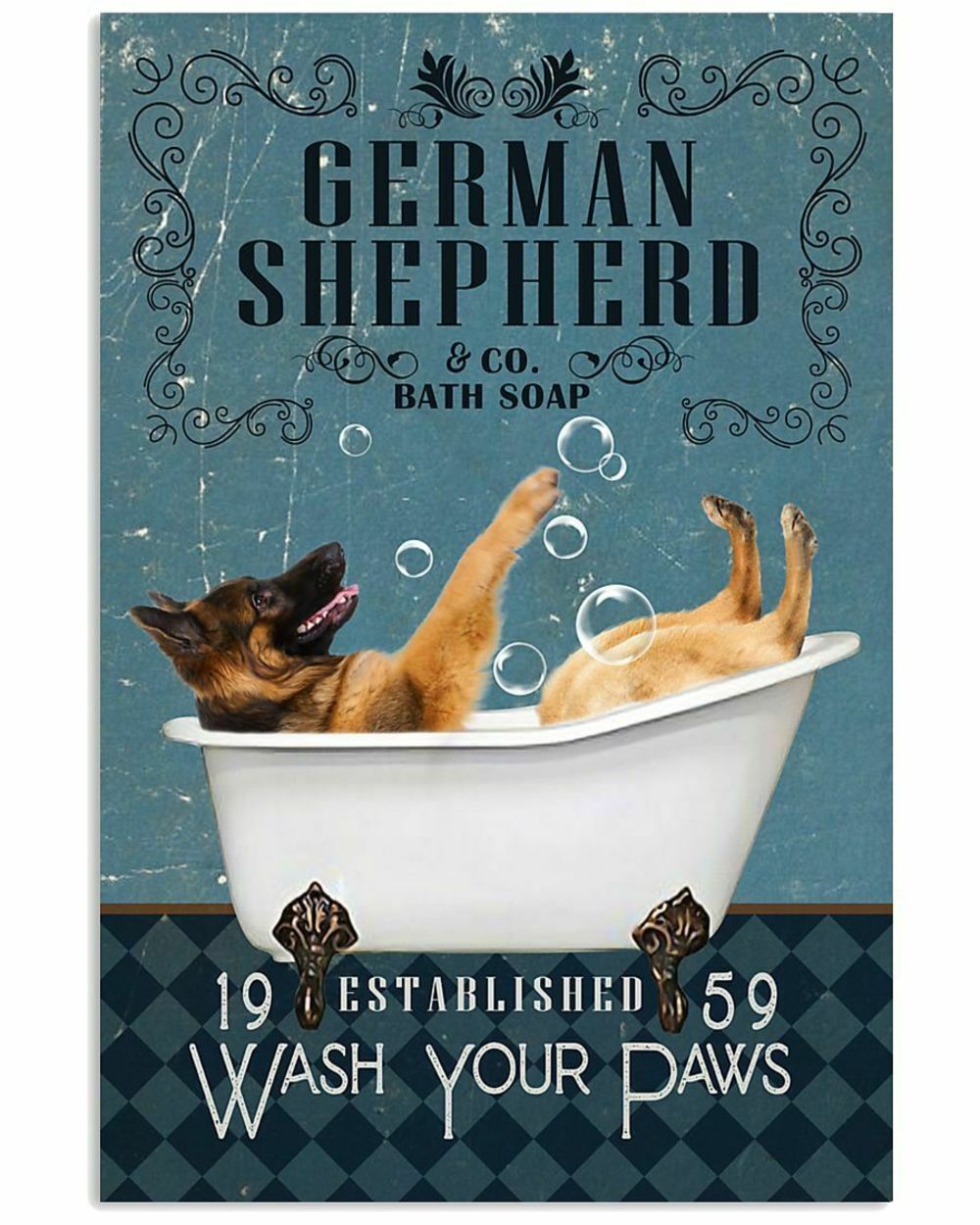 German Shepherd Bath Soap Wash Your Paws Metal Poster Wall Art Decor Home Pub Bar Club Decoration front-0