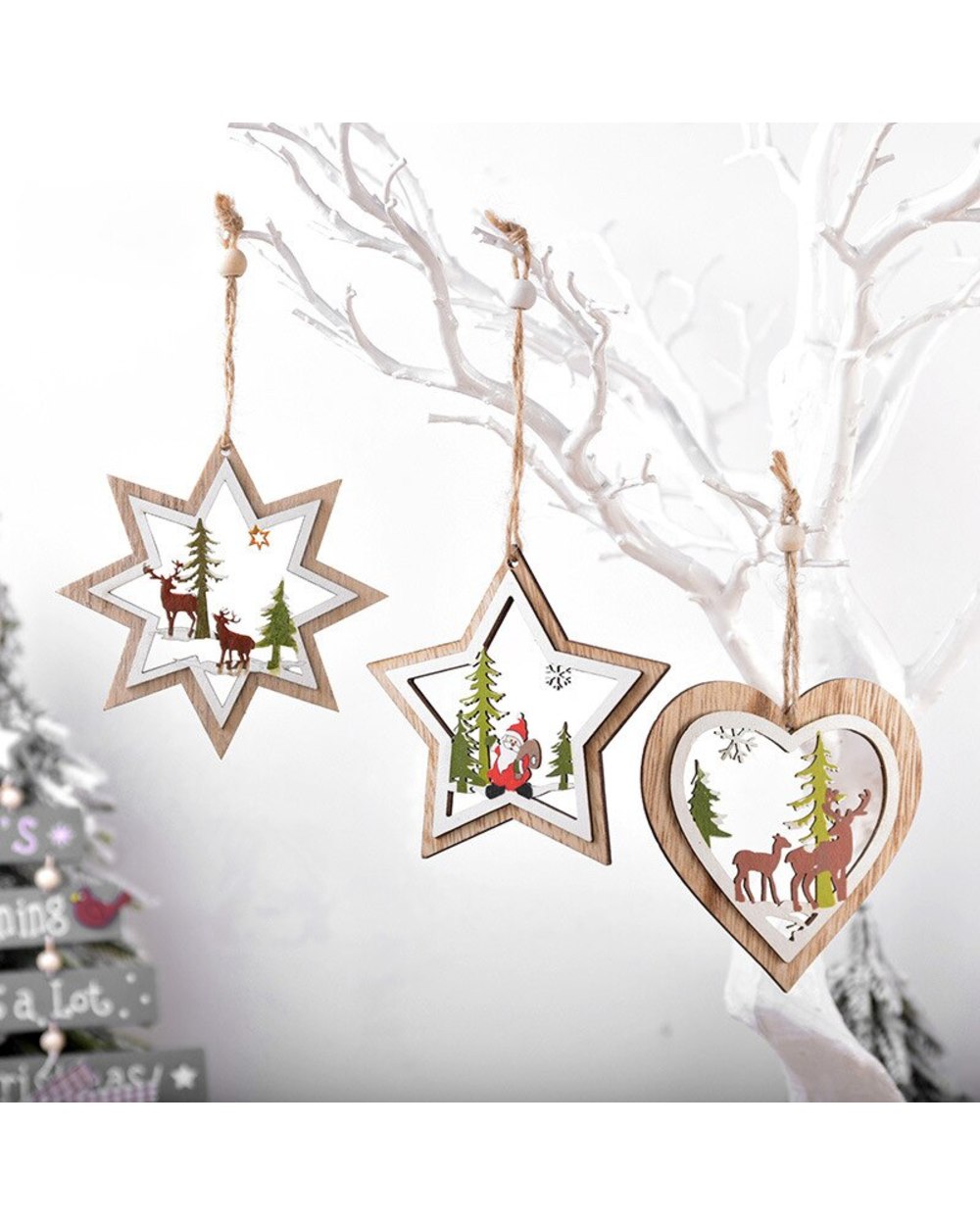 Creative Christmas Tree Wood Crafts Pendant DIY Ornaments Party Holiday Wedding Christmas Decoration Wooden Decor Gift front-3