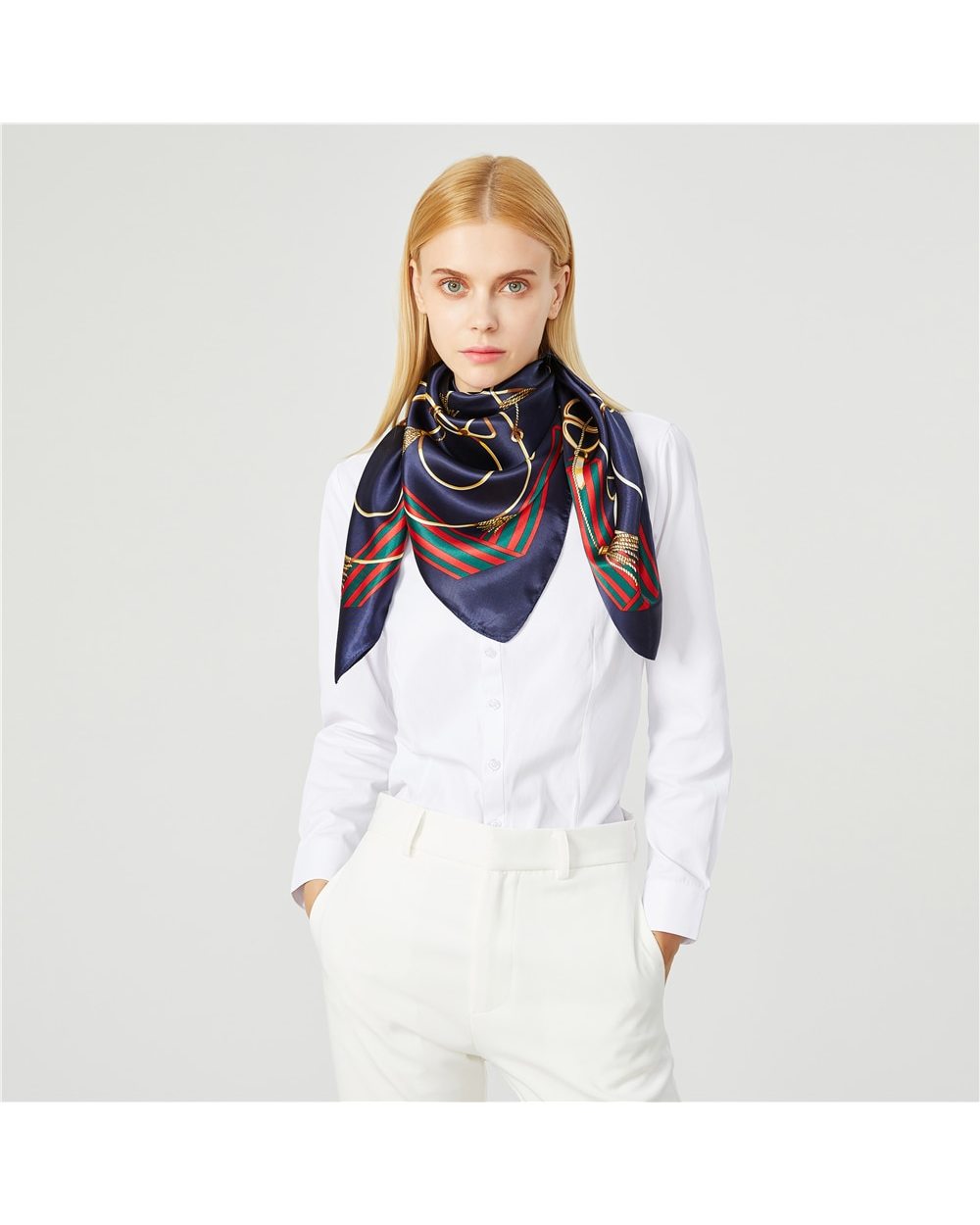 Luxury Women Silk Scarf Square Bandana Design Brand Headband Female Satin Hijab Large Shawl Wrap Lady Kerchief Chain Pr front-2