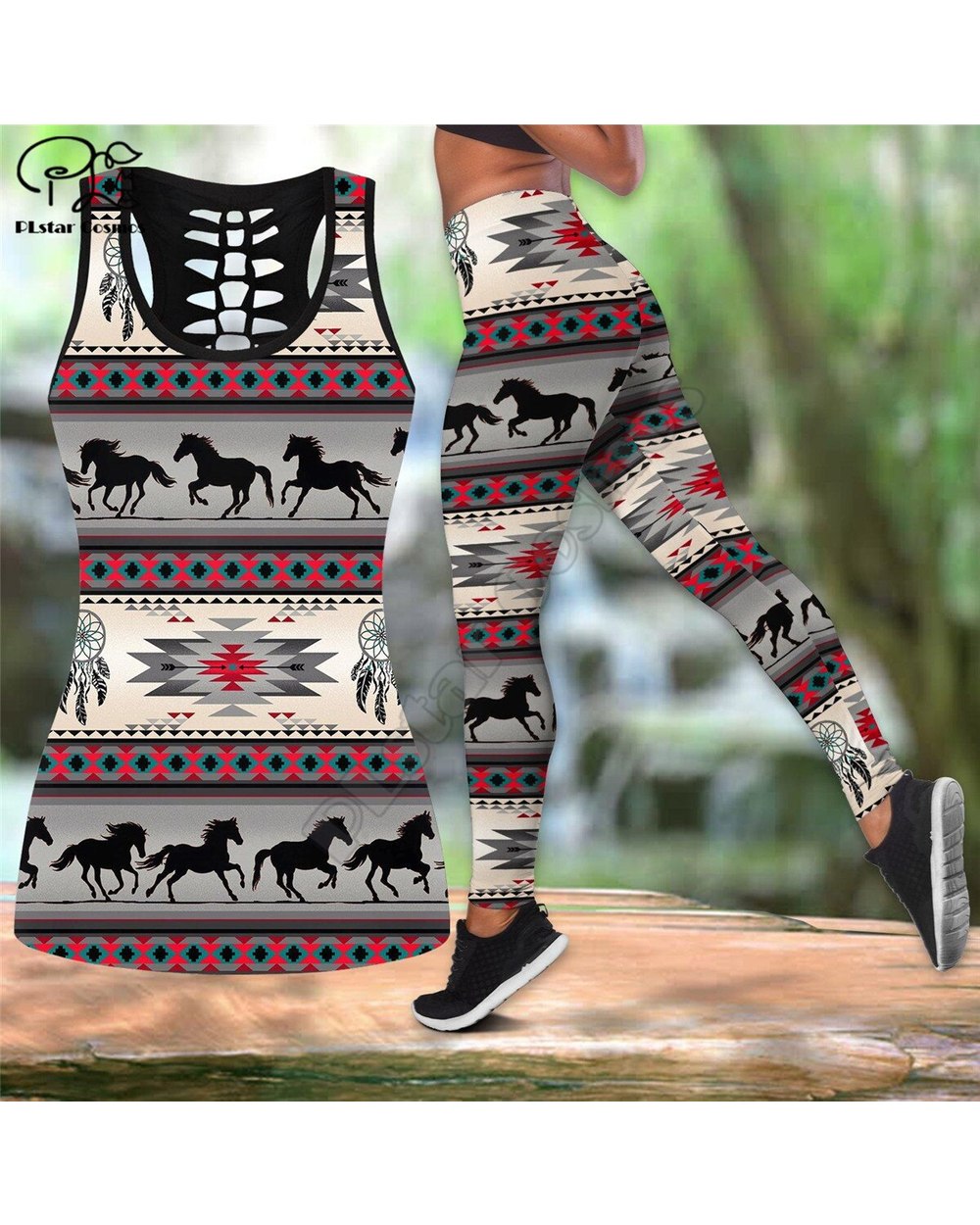 Workout Pants geometry Dreamcatcher 3D Printed Hollow Tank Top sexy Yoga Suit Fitness Soft Legging front-1