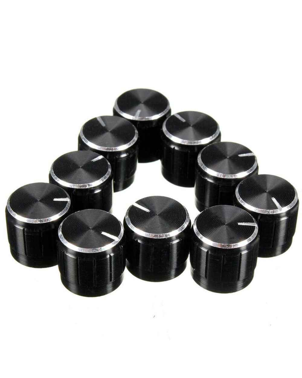 10Pcs/Lot Black 6Mm Potentiometer Knobs Caps Knurled Shaft Potentiometer Control Knob Diameter 15Mmx17mm Aluminum Swit front-0