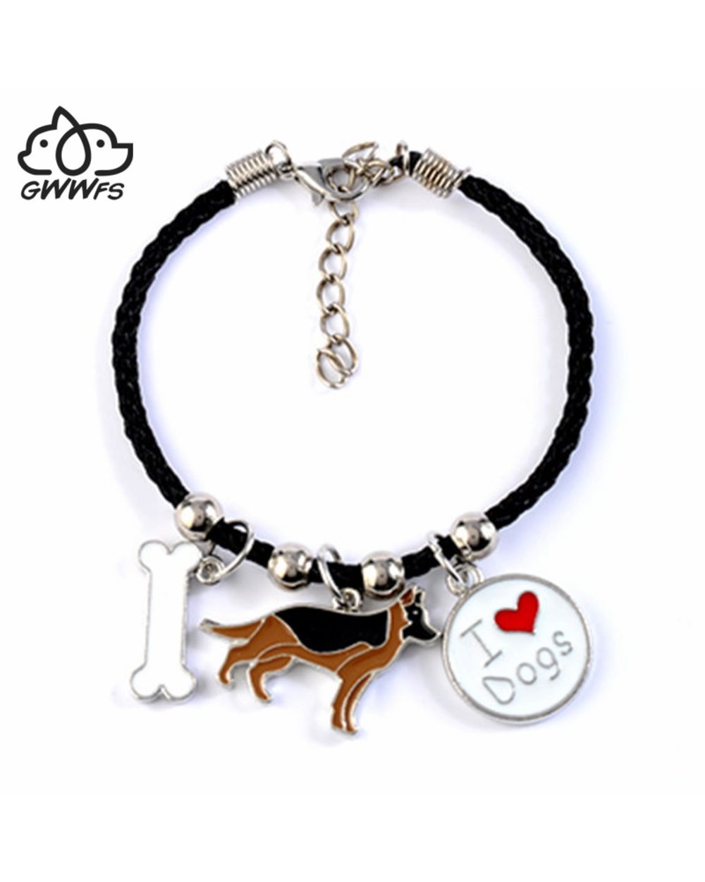 German Shepherd dog charm bracelets for men women girls rope chain silver color alloy pendant male female bracelet front-0