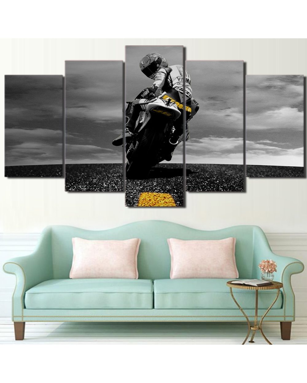 Motorcycle Drifting Poster Painting Motorcycle 5 Panel Canvas Art Wall Decor front-0