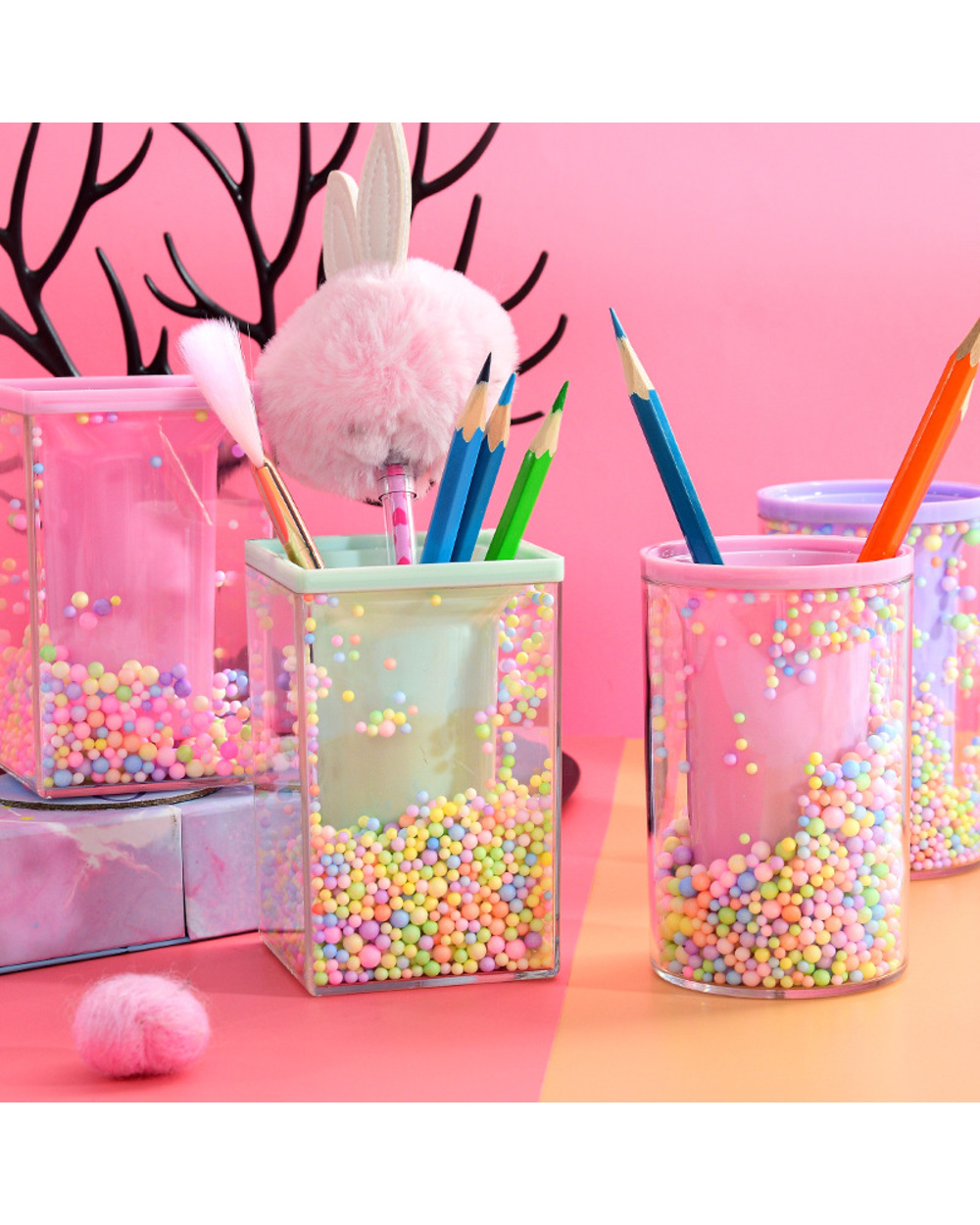 Dreamy And Lovely Foam Ball Pen Holder Cute Desk Organizer Sweet Girl Style Kawaii Stationery Student Gift front-2