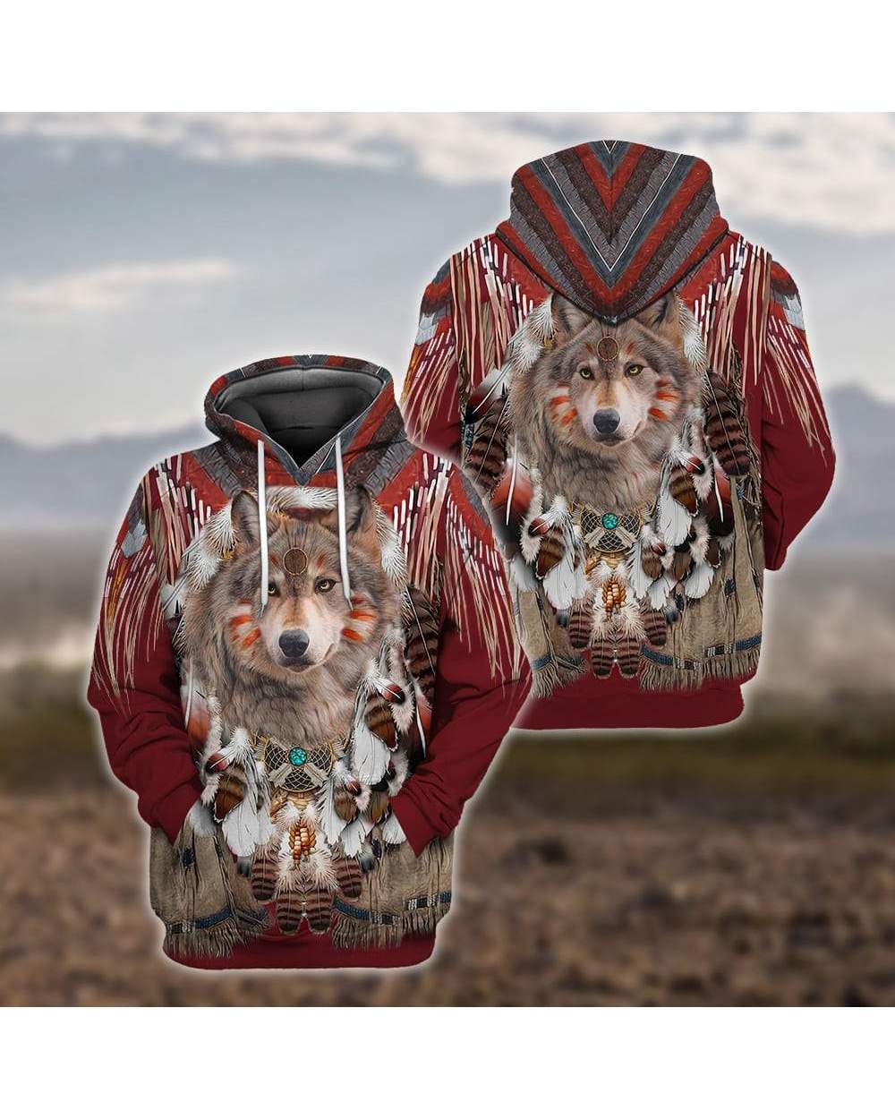 Beautiful Tribal Native Wolf 3D All Over Printed Men Hoodie Autumn Unisex Sweatshirt Zip Pullover Casual Streetwear VG06 front-2