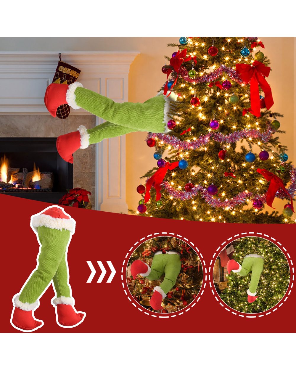 The Thief Christmas Tree Decorations Grinch Stole Christmas Stuffed Elf Legs Funny Gift For Kid Christmas Ornaments front-0