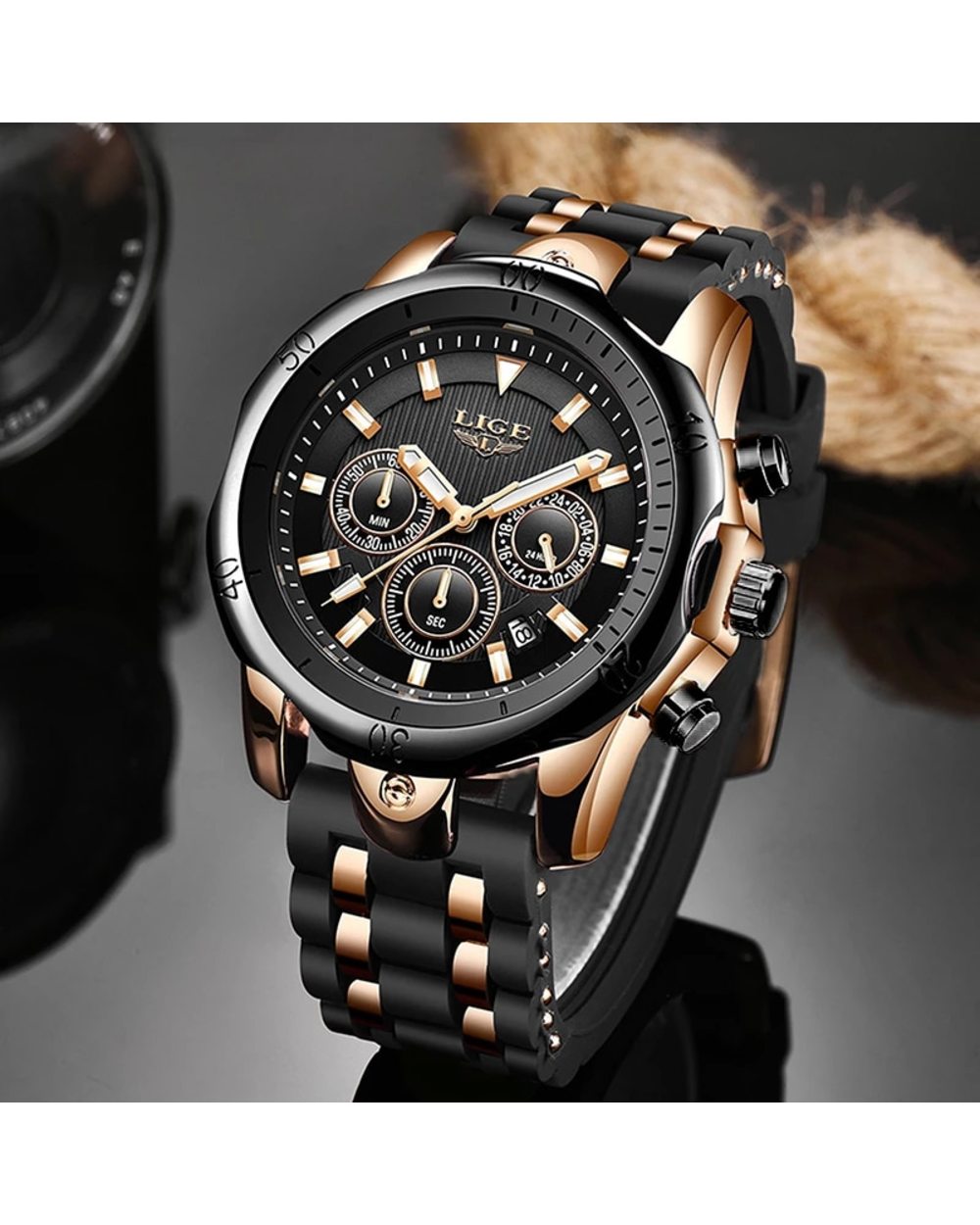 LIGE Top Brand Sport Watches Mens Waterproof Quartz Clock Man Casual Military WristWatch front-0