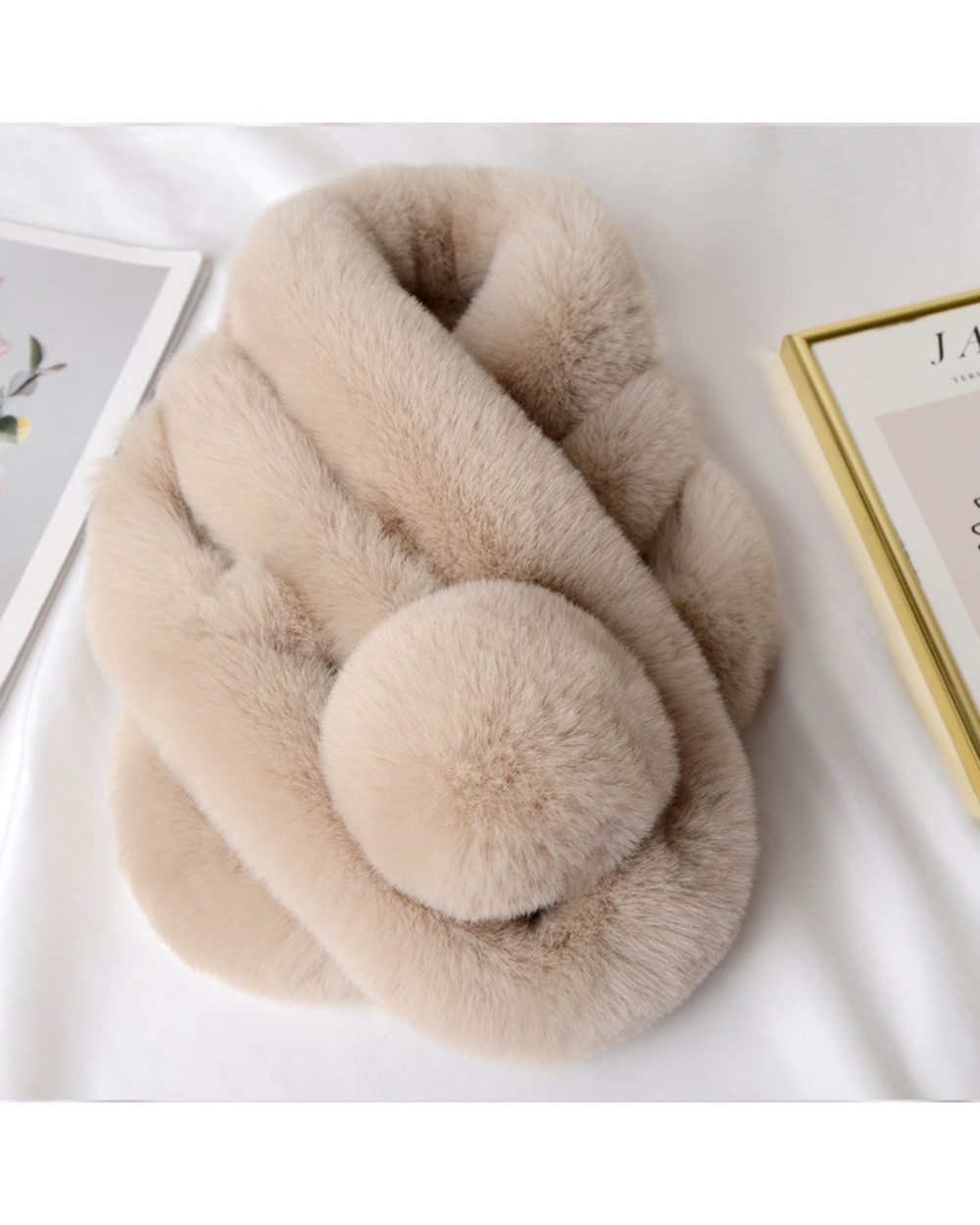 Women Winter Scarf Female Faux Rabbit Fur Neckerchief Plush Thick Warm Scarves Solid Color Imitation Fur Grass Neck Col front-4