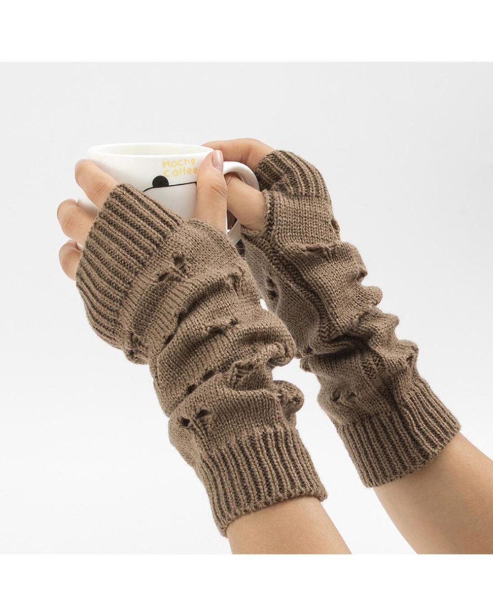 Arm Warmer Winter Women Gloves Stylish Hand Gloves Girl Arm Crochet Knitting Hollow Heart Mitten Warm Fingerless Gloves front-1
