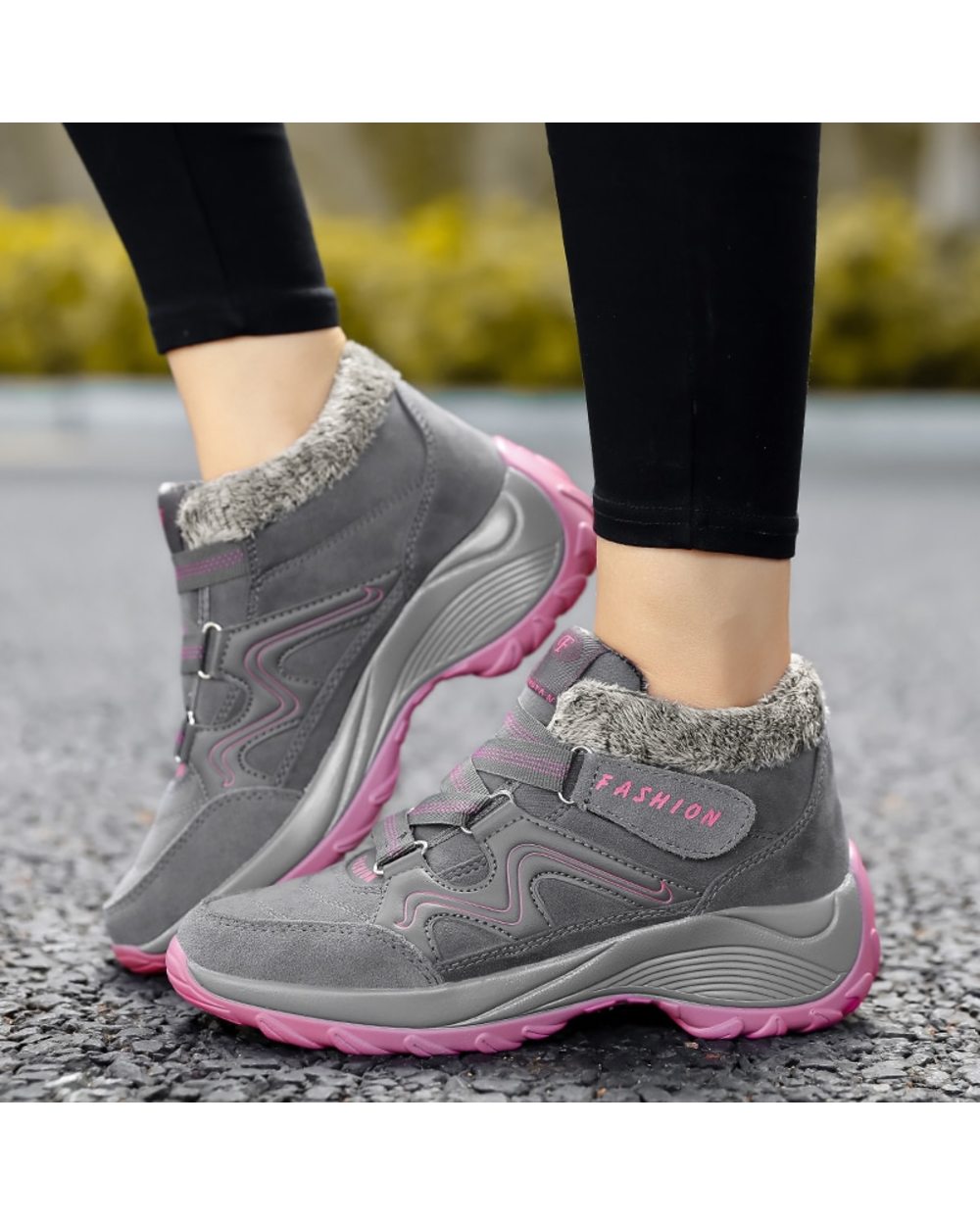 Snow Boots Leather Women Warm Thick Plush Snow Boots Waterproof Female Wedge Suede Boots Non-Slip Lady Shoes VG06 front-2