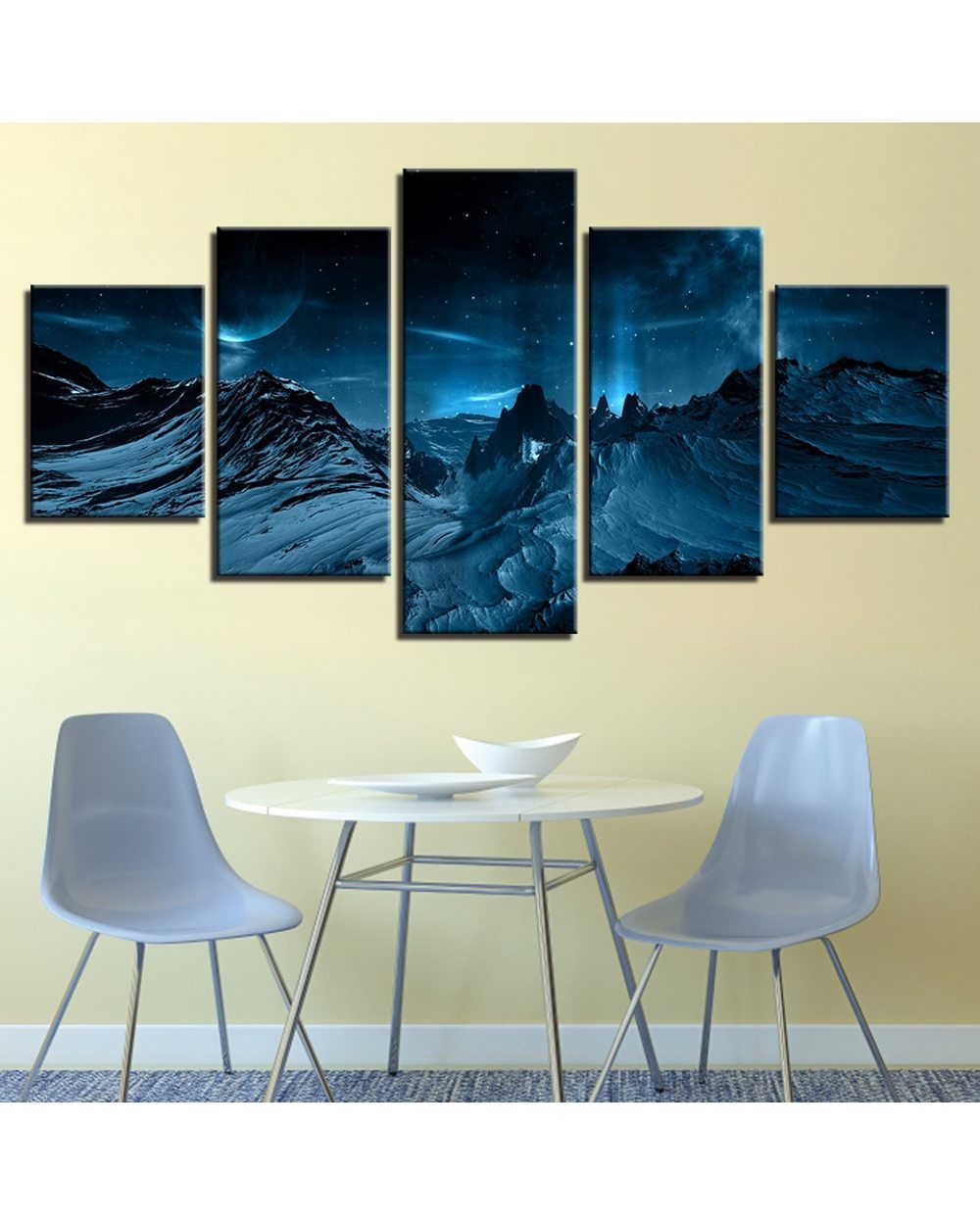 Starry Sky Moon Mountain Picture Nature 5 Panel Canvas Art Wall Decor front-1