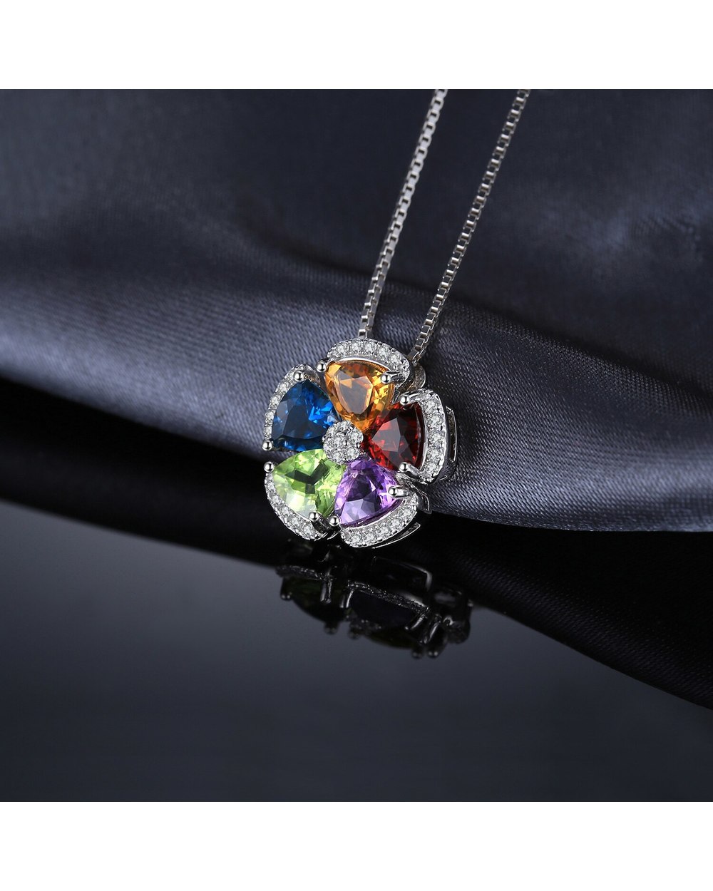 Genuine Blue Topaz Amethyst Citrine Garnet Peridot Pendant Necklace front-1