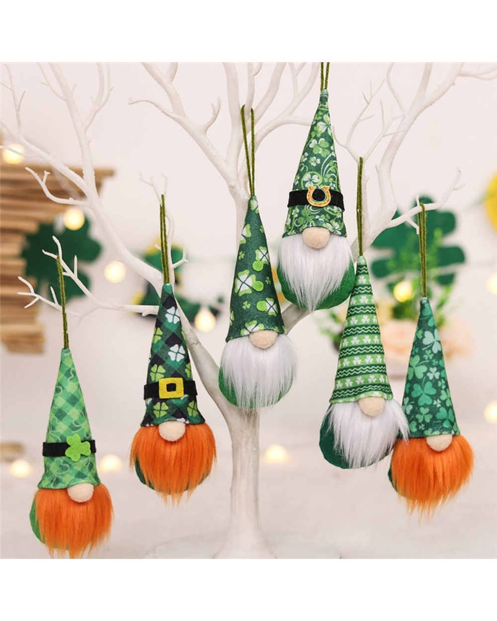 3Pcs St Patricks Day Gnome Ornaments Irish Gnomes Saint Patrick Green Clover Faceless Doll front-4
