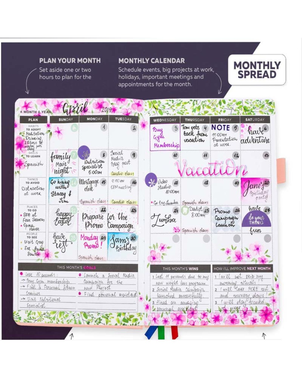 Monthly Weekly Planner Agenda Organizer Diary Journal Notebook Stationery Gift front-4