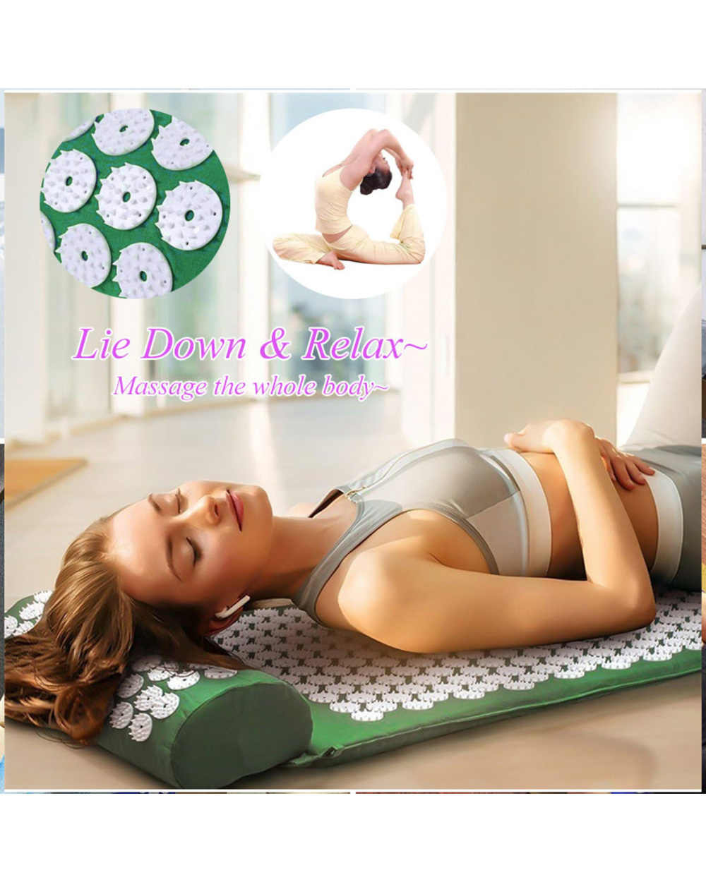 Acupressure Mat Spike Massage Mat And Pillow Relieve Back Relax Muscles Non-Slip Yoga Mats Acupuncture Cushions Applica front-3