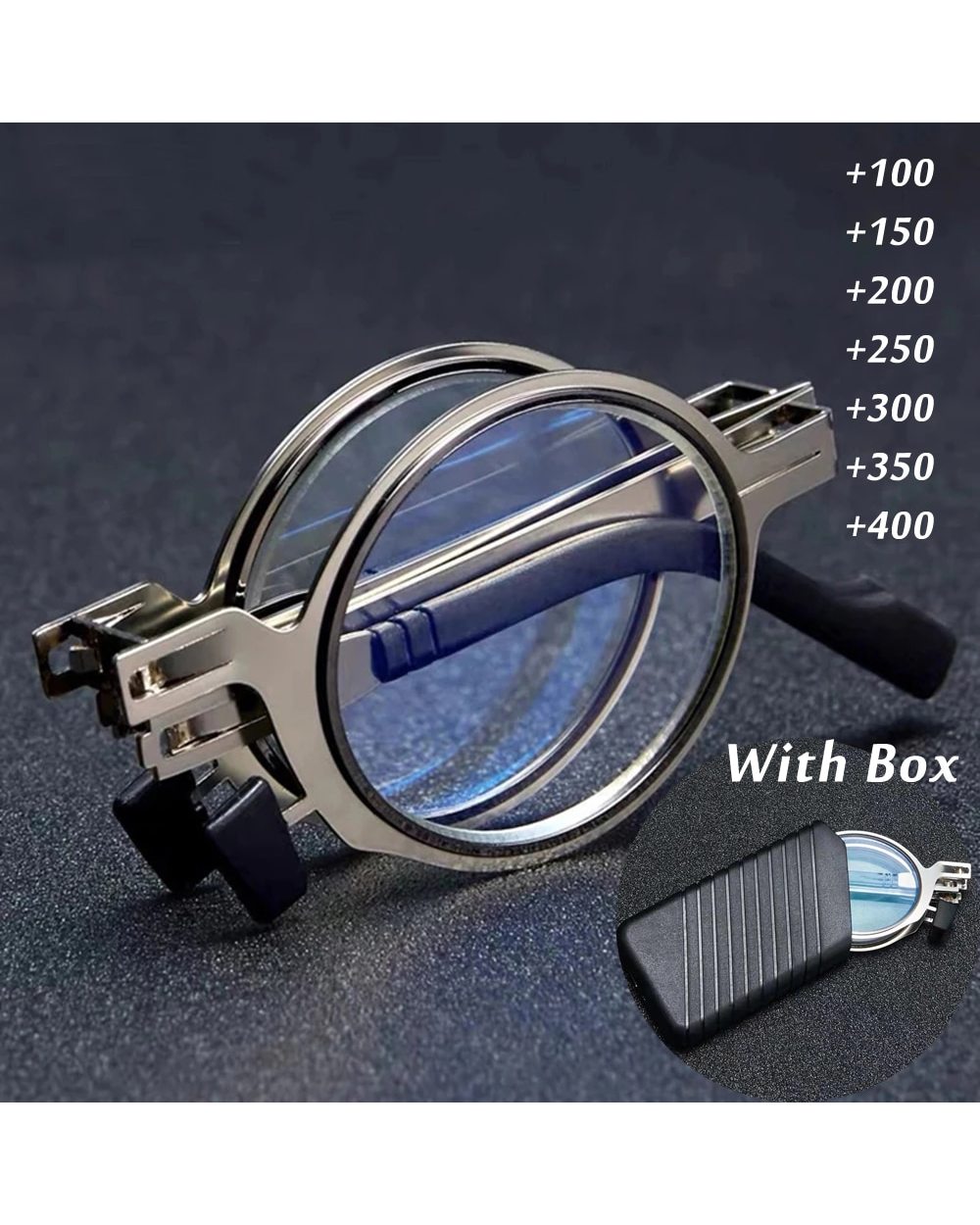 Portable Folding Reading Glasses For Men Metal Round Square Anti Blue Light Eyeglasses Men Presbyopia Gafas With Diopte front-0