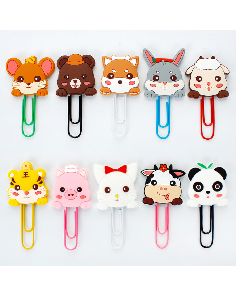5 Pcs/Lot Cute Cartoon Animals Silicone Paper Clip Bookmark Index Teacher Gift Bookmarker Metal School Office Supply St front-0