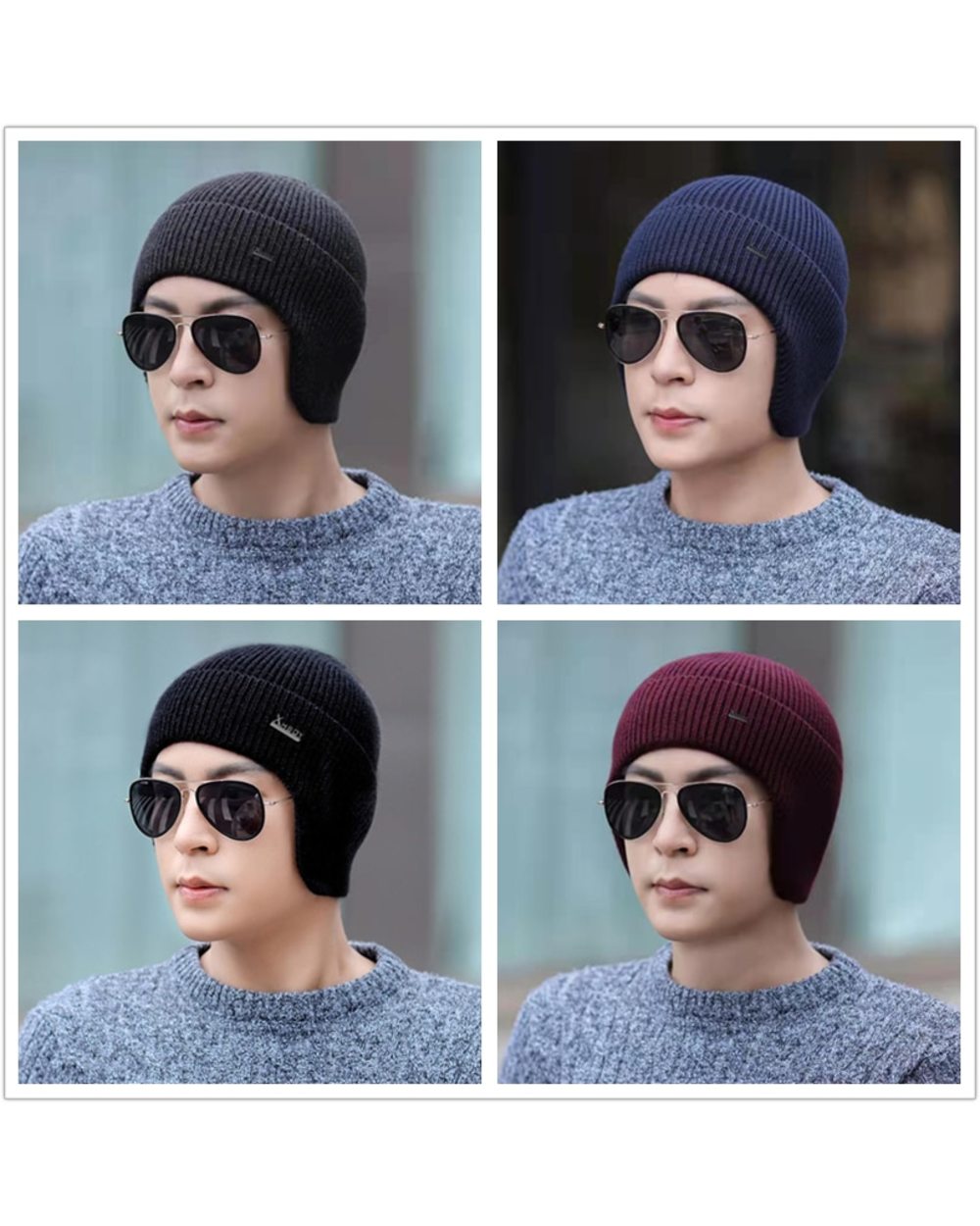 New Men Winter Hat Add Fleece Warm Earflap Cap Stylish Soft Beanie Hat For Male Outdoor Thicken Ski Sports Knitted Hat front-5