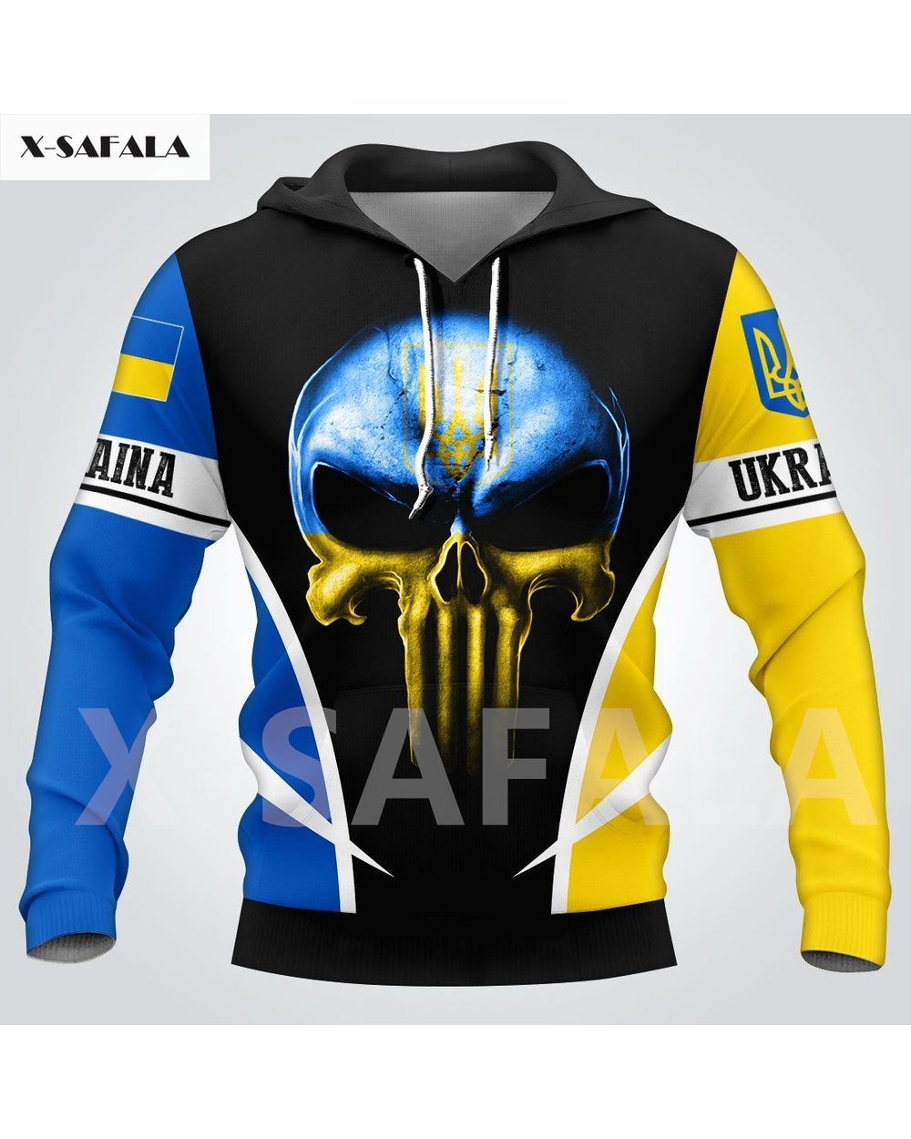 Ukraine Hoodie Support Ukraine Shirt Ukraine National Emblem Skull 3D Hoodie Stand With Ukraine Clothes front-2
