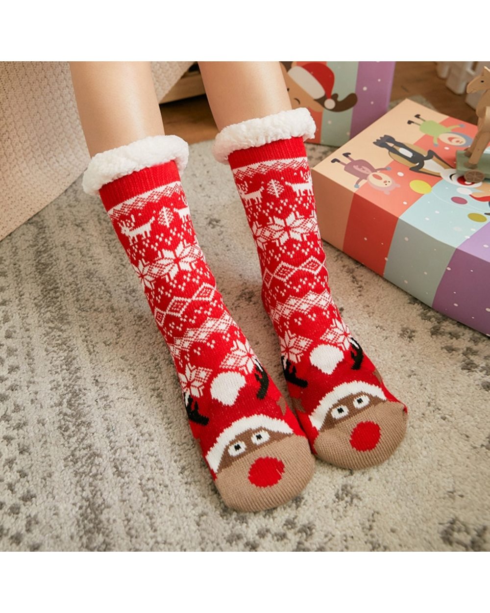 Cute ladies socks winter thick warm floor socks soft breathable sleep socks front-5